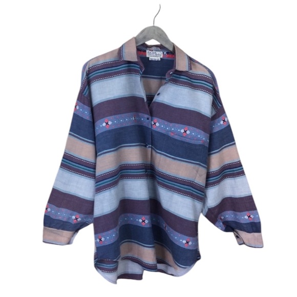 Angelique | Western Boho Button Down Stripe‎ Striped Blouse Vintage - Picture 1 of 6